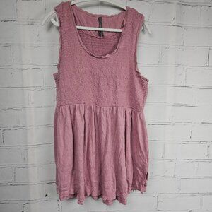 Anthropologie Pink Smocked Mini Dress Sleeveless Peplum Top Womens L Juniors